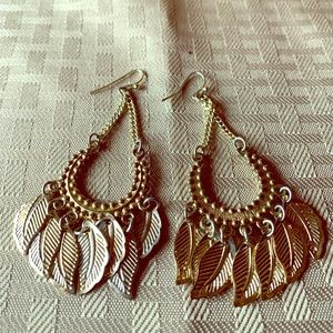 Golden Feathered Chandelier Costume Earrings